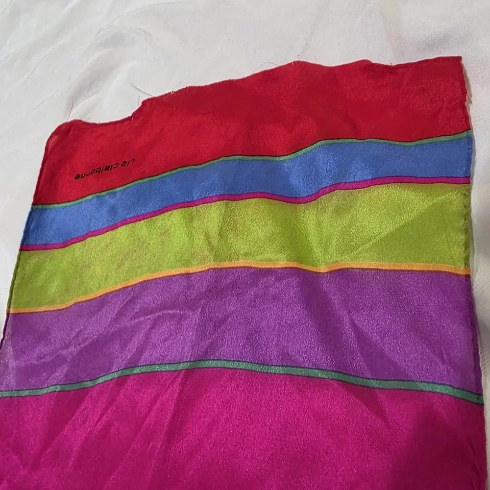 Vintage Liz Claiborne‎ Silk Scarf Colorblock 90S Retro Bold Luxury